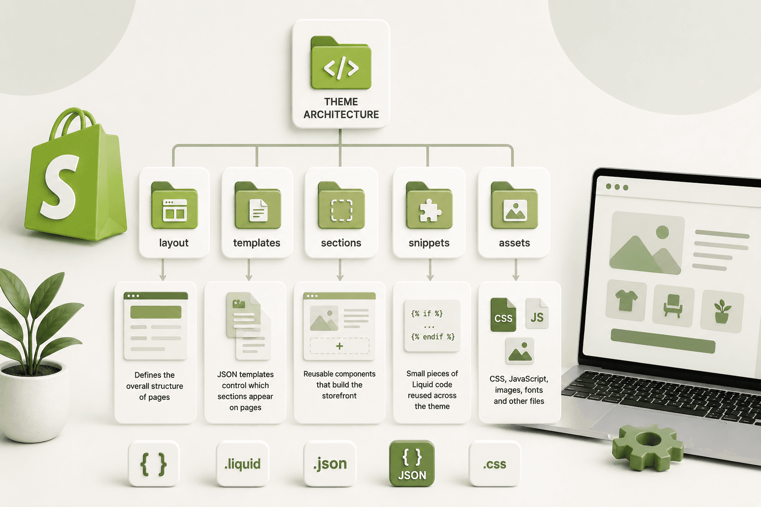 Shopify Theme Architecture Explained: Layout, Templates, Sections, Snippets & Assets — Built by Saurav